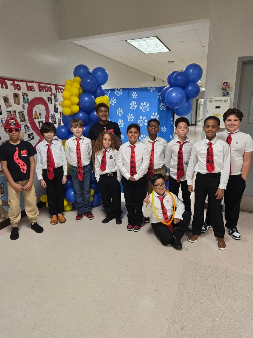 A group of students dressed for a Drug-Free school event
